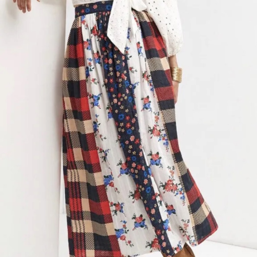 New Anthropologie Let Me Be Contrast Midi Skirt patchwork